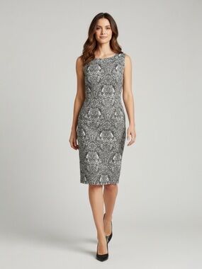 Talbots Black and White Paisley Patterned Fitted Dress Womens size 6